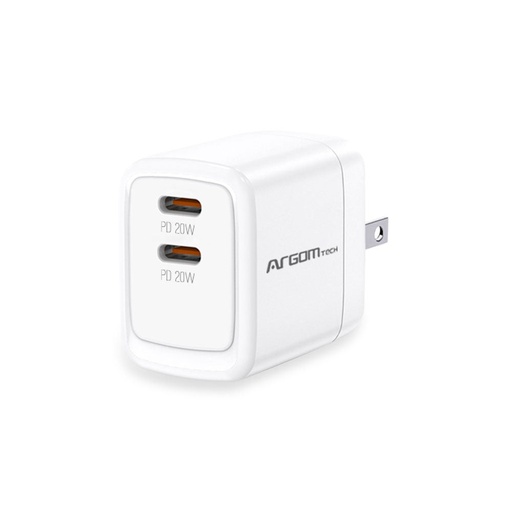 [ACCARGAC-0132WT] WALL CHARGER DUAL ARGOM 40W CARGA RAPIDA 2 CONT. TYPE-C BLANCO