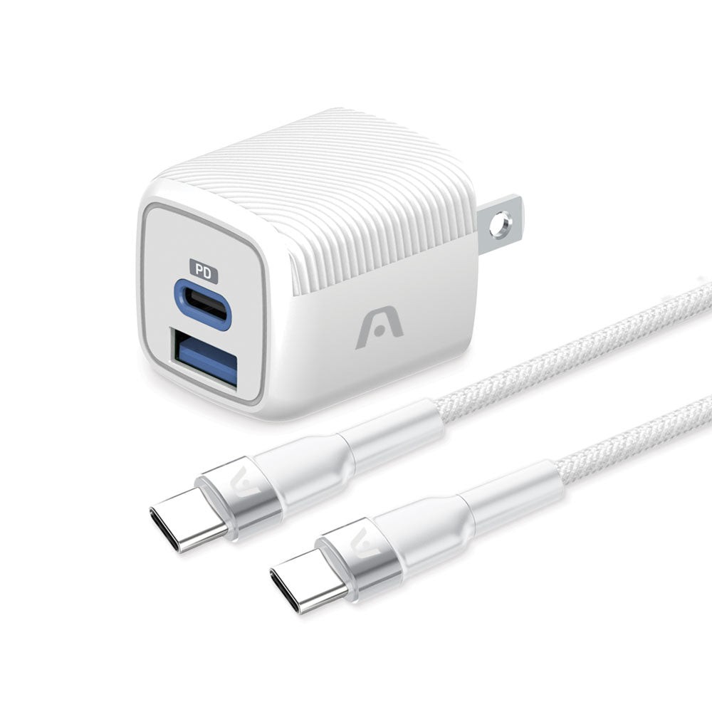 WALL CHARGER DUAL ARGOM VOLTA P40 FAST CHARGE 2 CONT. TYPE-C USB-A W-CABLE BLANCO