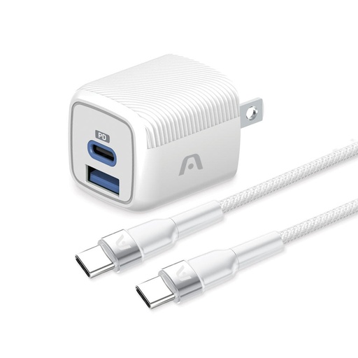 [ACCARGAC-0155WT] WALL CHARGER DUAL ARGOM VOLTA P40 FAST CHARGE 2 CONT. TYPE-C USB-A W-CABLE BLANCO