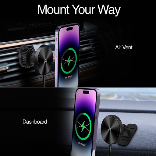 [ACCARGAC-0164BK] CAR MOUNT ARGOM WIRELESS FAST CHARGER MAGNETIC M4 NEGRO