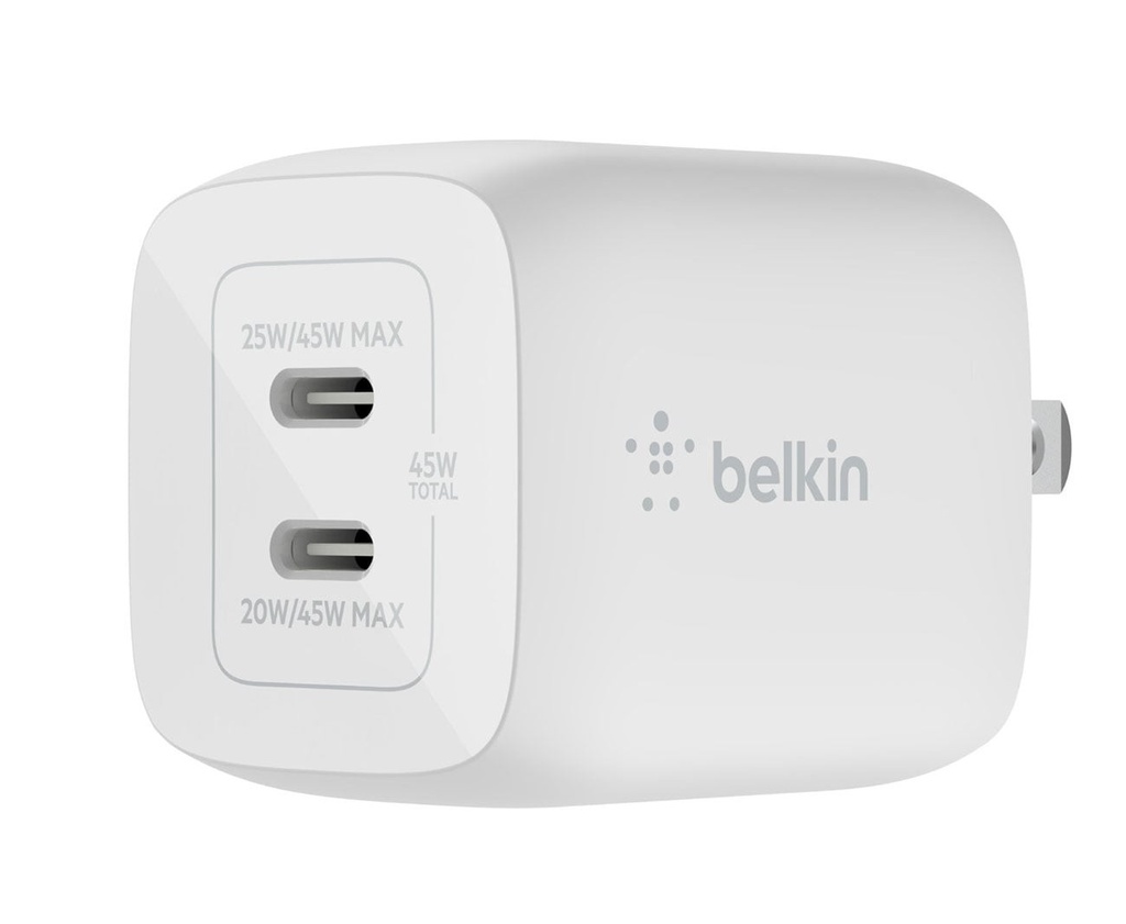 [WCH011dqWH] Belkin - Adaptador de corriente - tecnología PPS y GaN - 45 vatios - 3 A - Fast Charge, PD 3.0