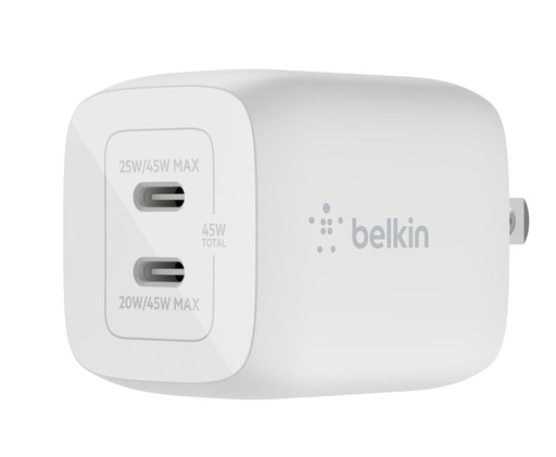 [WCH011dqWH] Belkin - Adaptador de corriente - tecnología PPS y GaN - 45 vatios - 3 A - Fast Charge, PD 3.0