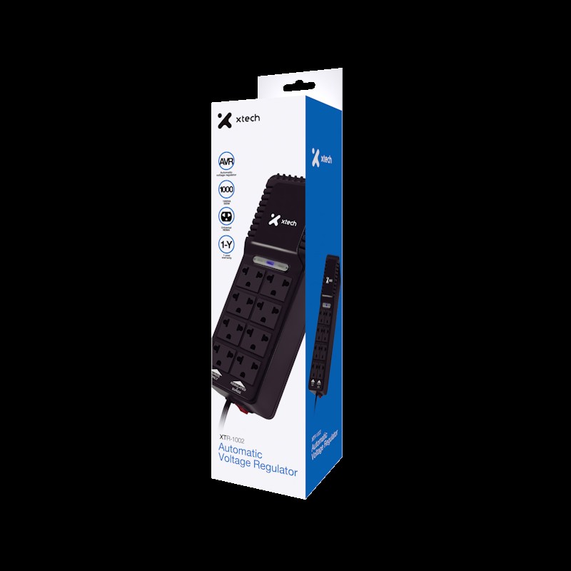 Xtech - Automatic voltage regulator - External - AC 110/120 V - 8 Tomas de Corriente - 1000 VA - -XTR-1002
