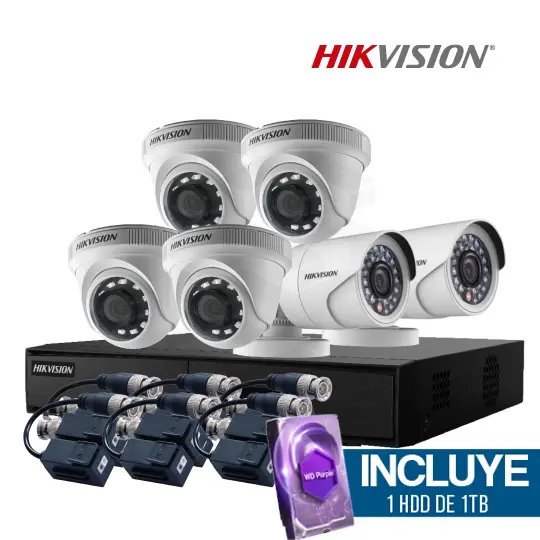 1 DS-7208HGHI-M1(C) + 2 DS-2CE16D0T-IRPF + 4 DS-2CE56D0T-IRPF + 6 DS-1H18-A + 1 HDD-1TB-DVRWD