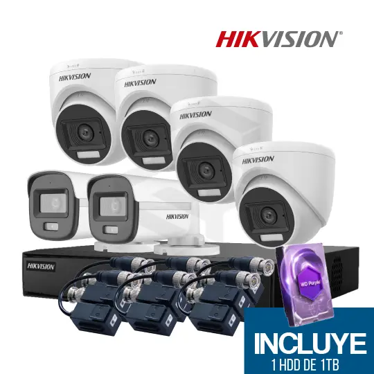 1 DS-7208HGHI-M1(C) + 2 DS-2CE16D0T-LPFS + 4 DS-2CE76D0T-LPFS + 6 DS-1H18-A + 1 HDD-1TB-DVRWD