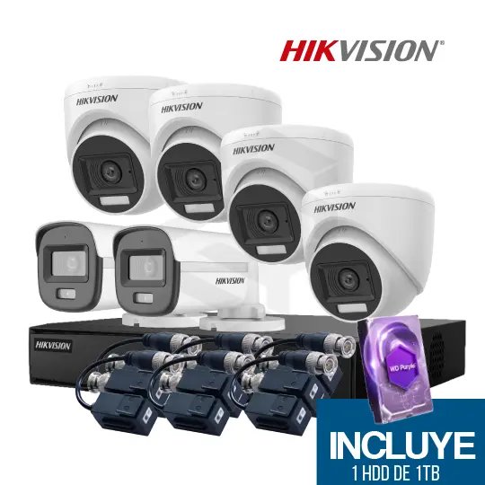 1 DS-7208HGHI-M1(C) + 2 DS-2CE16D0T-LPFS + 4 DS-2CE76D0T-LPFS + 6 DS-1H18-A + 1 HDD-1TB-DVRWD