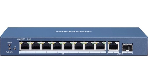 [DS-3E0510P-E/M] SWITCH POE 8 CH 10/100/1000MB + 1 10/100/1000MB + 1 FIBRA GIGABITE 58W