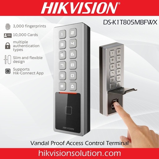 [DS-K1T805MBFWX] CONTROL DE ACCESO EXTERIOR HUELLA, PROXIMIDAD Y PIN WIFI, TCP/IP, BLUETOOTH