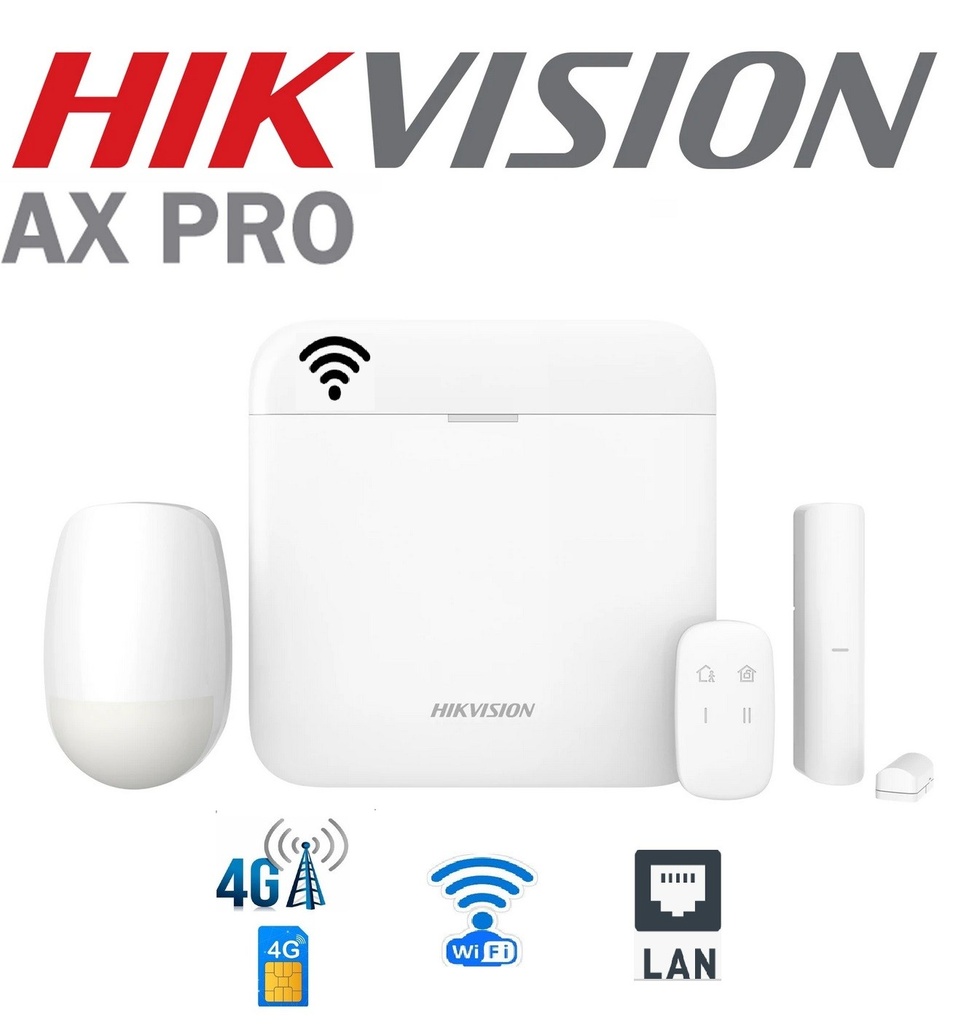 KIT DE CENTRAL DE ALARMA INALAMBRICA 48 ZONAS 4G WIFI HIKVISON