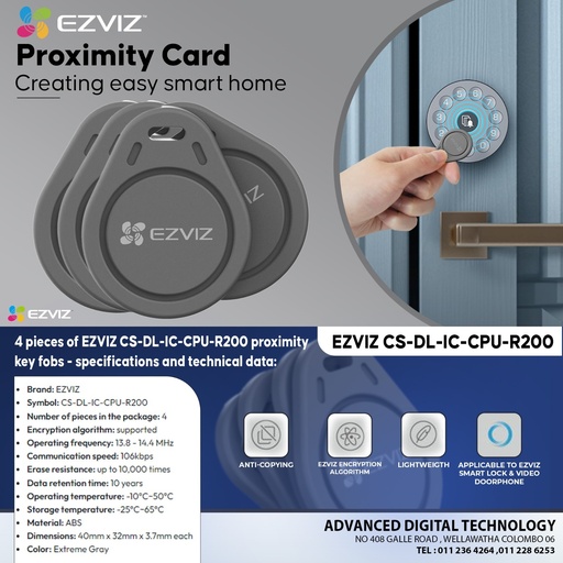 [CS-DL-IC-CPU-R200-GR] PAQUETE DE 4 TAGS DE PROXIMIDAD PARA CERRADURAS EZVIZ