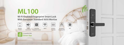 [ZK-ML100] CERRADURA CON HUELLA DIGITAL Y PIN