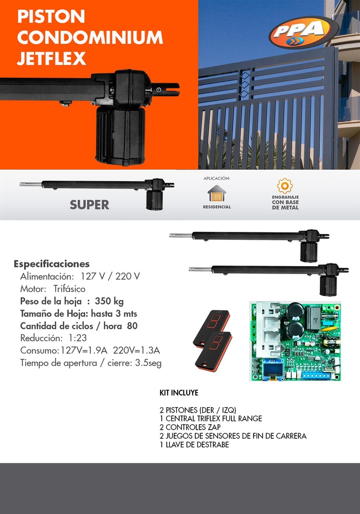 CONJUNTO DE MOTOCONJ.AUTO.MOV.P. PISTON CONDOMINIUM INOX JET FLEX CONNECT 60HZ-DOBLE - SIN BRAZO  *LOS RIELES SE VENDEN POR SEPARADO*
