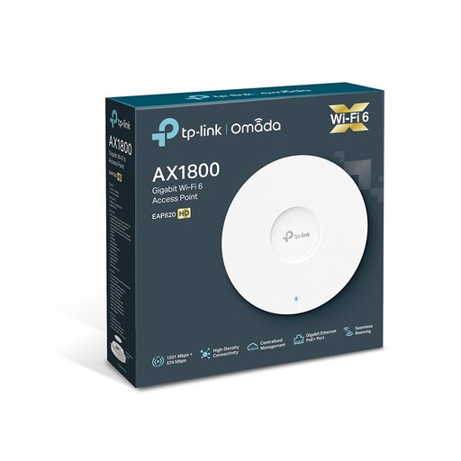 [TP-EAP620-HD] ACCESS POINT AX1800 WIRELESS DUAL BAND PARA TECHO WIFI 6/1 PUERTO GIGABITE RJ45 OMADA
