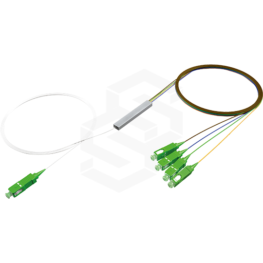 [XT-PLC1X4-AS] SPLITTER PLC 1X4 SC/APC G657A1 900µM ENTRADA COLOR BLANCO SALIDA COLORES INTERNACIONALES