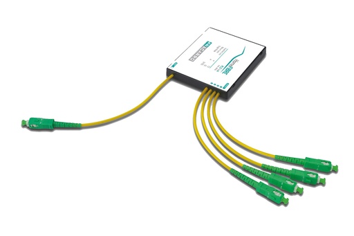 [XT-PLC1X4-AS] SPLITTER PLC 1X4 SC/APC G657A1 900µM ENTRADA COLOR BLANCO SALIDA COLORES INTERNACIONALES