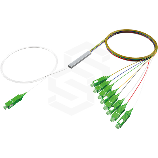 SPLITTER PLC 1X8 SC/APC G657A1 900µM ENTRADA COLOR BLANCO SALIDA COLORES INTERNACIONALES