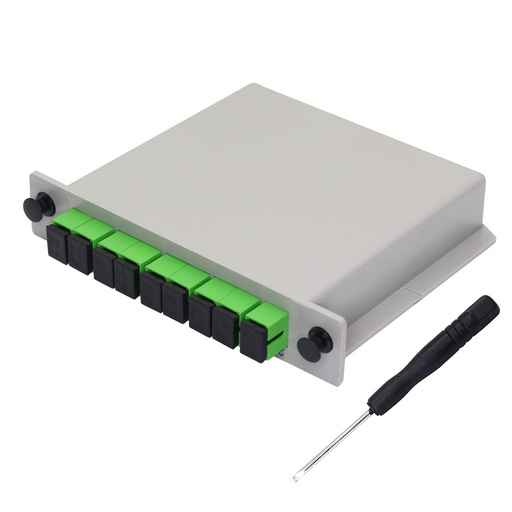 [XT-PLC1X8-AS] SPLITTER PLC 1X8 SC/APC G657A1 900µM ENTRADA COLOR BLANCO SALIDA COLORES INTERNACIONALES