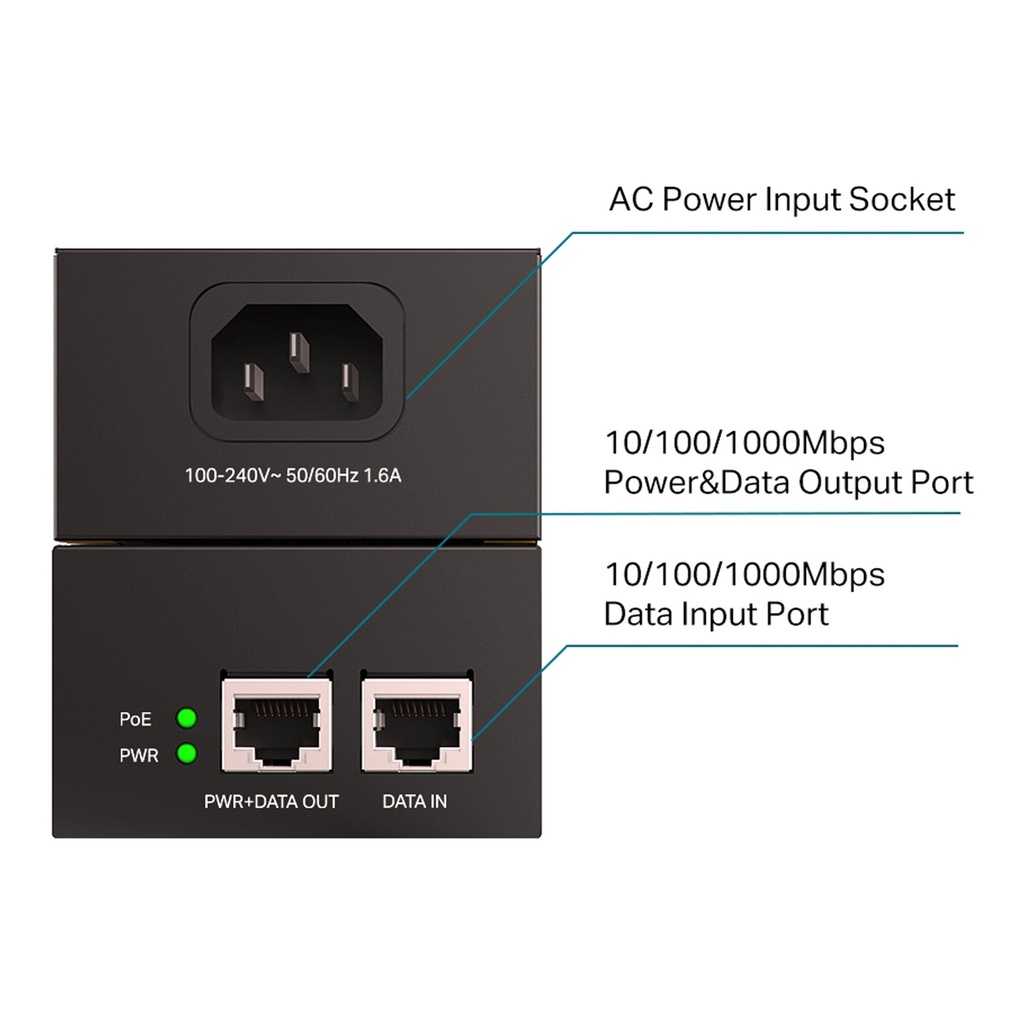 INYECTOR POE++ IEEE802.3AF/AT PUERTO GIGABITE NON POE + PUERTOS GIGABITE POE 60W