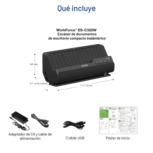 [B11B270201] ESCANER EPSON/ES-C320W INALAMBRICO 30PPM 60IPM ADF USB B11B270201