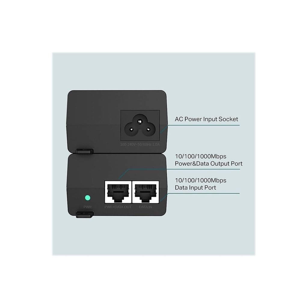 ADAPTADOR TP-Link PoE con Injector 2Gigabit Plug and Play Wall-Mounting Power Supply integrada
