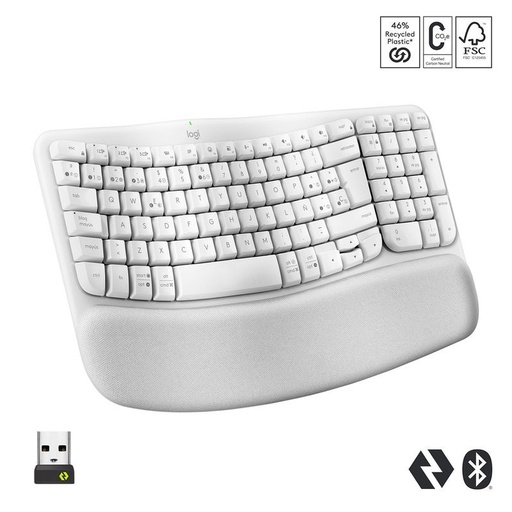 [KEYLOG920012279] TECLADO LOGITECH ERGONOMICO WAVE KEYS CON REPOSAMANOS WIRELESS USB WHITE