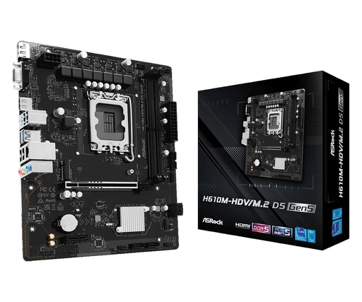 [MBOASRH610MHDD5] MBO ASROCK H610M-HDV D5 14VA 13VA 12VA. LGA1700 2DDR5 HDMI DP M.2 10USB PCIE MATX