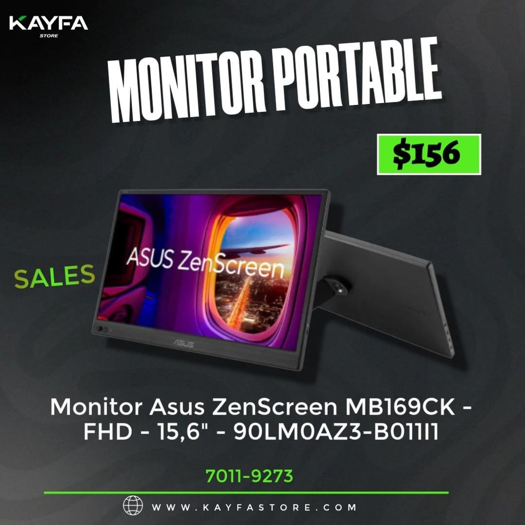 MONITOR ASUS ZenScreen 15.6Inch IPS MB169CK FULL-HD HDMI 2USB-C Soporte-360 Black