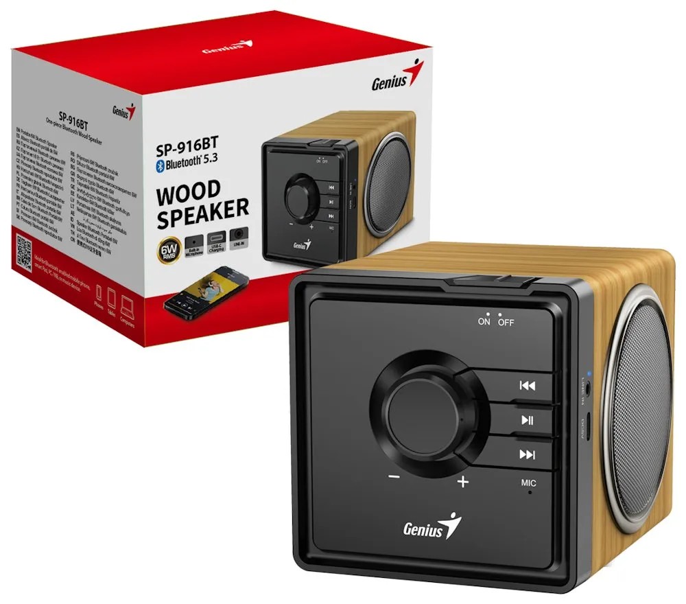 [31730057400] PARLANTE GENIUS/SP-916BT PORTABLE /POTENCIA 6W RMS /BLUETOOTH 5.3 /COLOR MADERA