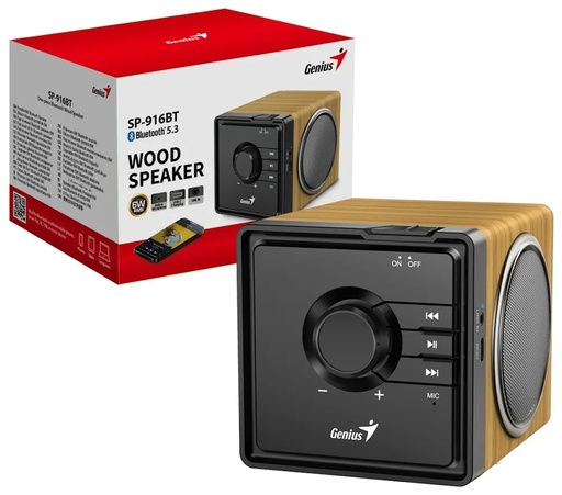 [31730057400] PARLANTE GENIUS/SP-916BT PORTABLE /POTENCIA 6W RMS /BLUETOOTH 5.3 /COLOR MADERA