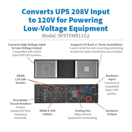 [9PXTFMR11G2] TRANSFORMADOR EATON TRIPP LITE 9PXTFMR11 RACK/TOWER PARA UPS 11KVA 9PX11KG2 1Y NO SE VENDE SOLO