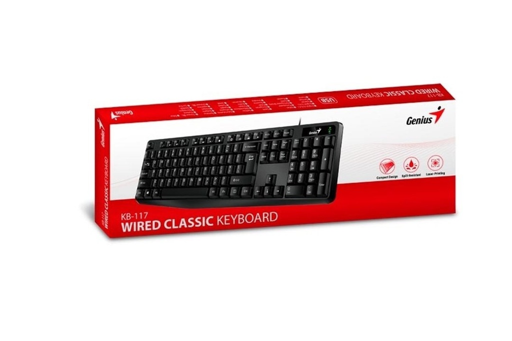 TECLADO GENIUS KB-117 NEGRO/USB/RESITENTE DERRAMES