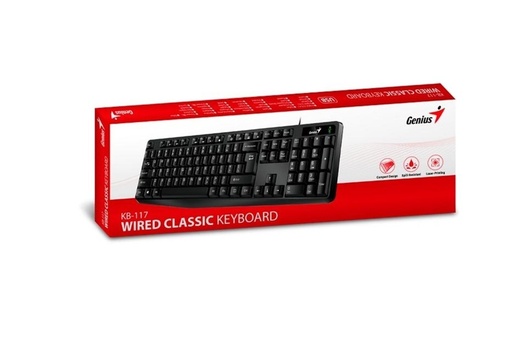 [31310016401] TECLADO GENIUS KB-117 NEGRO/USB/RESITENTE DERRAMES