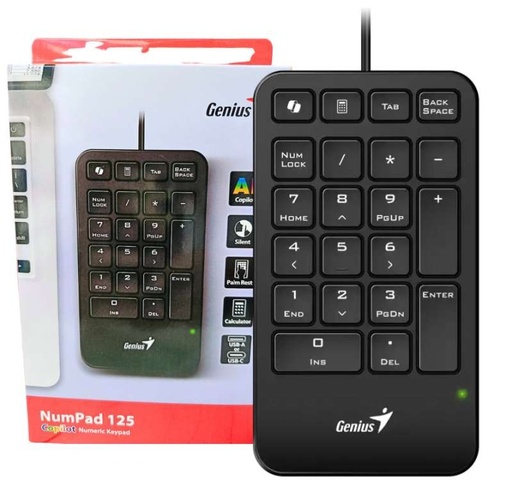 [31300019400] TECLADO GENIUS/NUMERICO NUMPAD 125 USB TIPO A /NEGRO /COPILOT /WIN Y  MAC