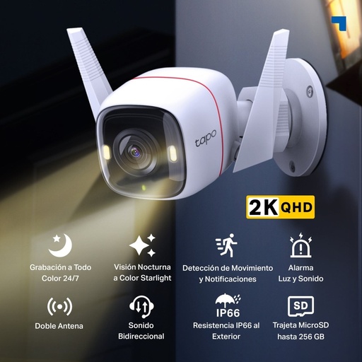 [TAPOC320] CAMARA TPLINK/TAPO C320WS /EXTERIOR / WIFI /VISION NOCTURNA A COLOR/256GB/ 2K /AUDIO BIDIRECCIONAL