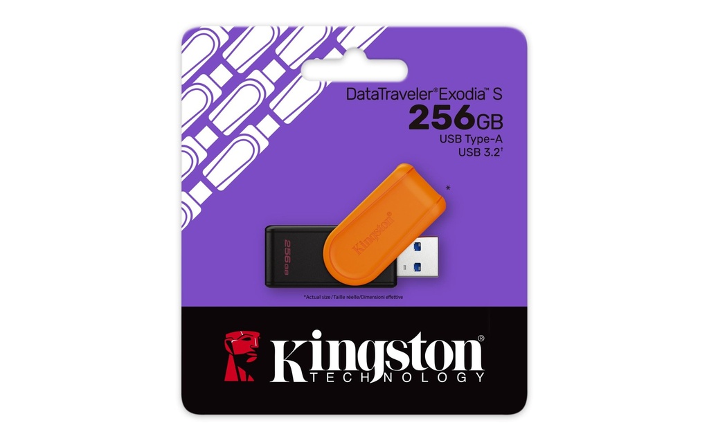 FLASH MEMORY KINGSTON 256GB DATA TRAVELER EXODIA S USB 3.2 BLACK-ORANGE