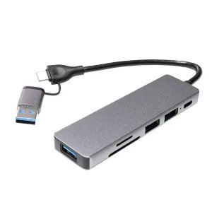 [HUBXXXDOUSB4251] HUB 5 EN 1 DUAL USB3.0 - USB-C WITH 3USB SD uSD Silver