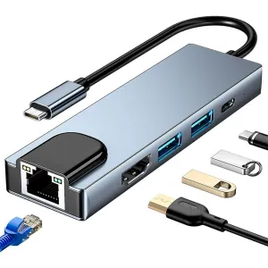 [HUBXXXUSBTYC5X1] HUB 5 EN USB-C WITH USB-C 2USB-3.0 LAN HDMI Silver