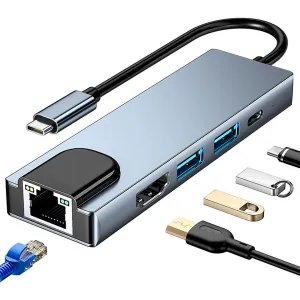 [HUBXXXUSBTYC5X1] HUB 5 EN USB-C WITH USB-C 2USB-3.0 LAN HDMI Silver