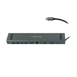 [HUBXXXUSB-C11PT] HUB USB- C CON 11 EN 1 AV VGA RJ45 SD-TF HDMI 4USB3.2 TYPE-C Gris