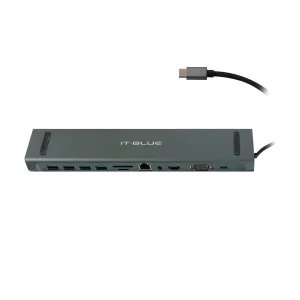[HUBXXXUSB-C11PT] HUB USB- C CON 11 EN 1 AV VGA RJ45 SD-TF HDMI 4USB3.2 TYPE-C Gris