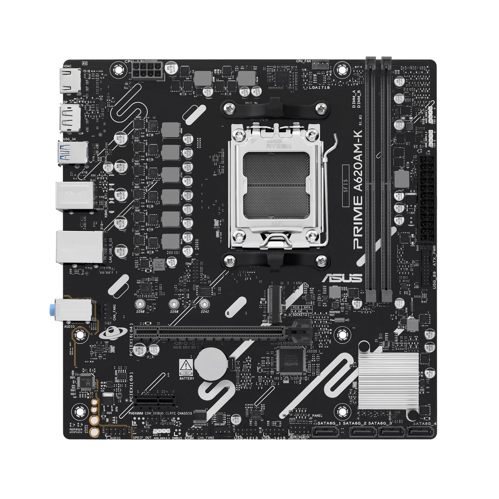 MBO ASUS PRIME A620AM-K AMD AM5 2XDDR5-7200 HDMI DP M.2 4USB5 2USBA PCIE4.0 micro-ATX
