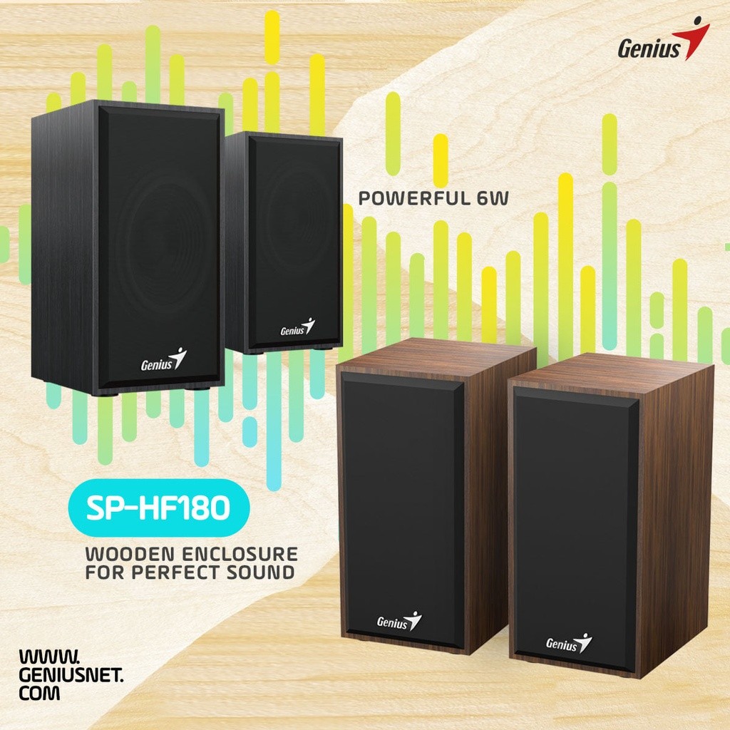PARLANTES GENIUS SP-HF180 6W Pine Wood Cableado 3.5mm USB