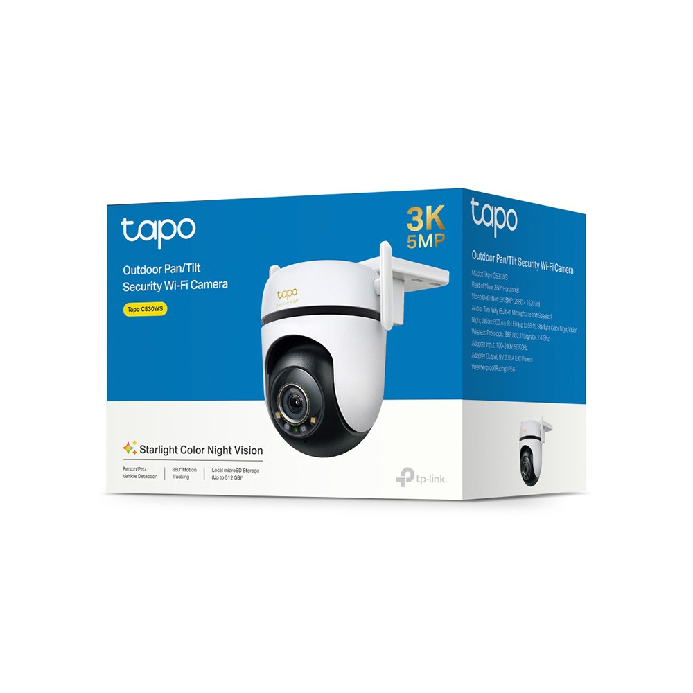 CAMARA TPLINK/TAPO C530WS/360 GRADOS/IP66/5MP/DETEC. IA/VISION NOCTURNA  COLOR /AUDIO BI/IP6/512GB
