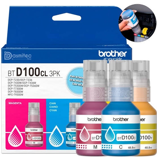 [BTD100CL3PKMEX] BROTHER PACK 3 BOTELLAS DE TINTA CMY DE ULTRA ALTO RENDI