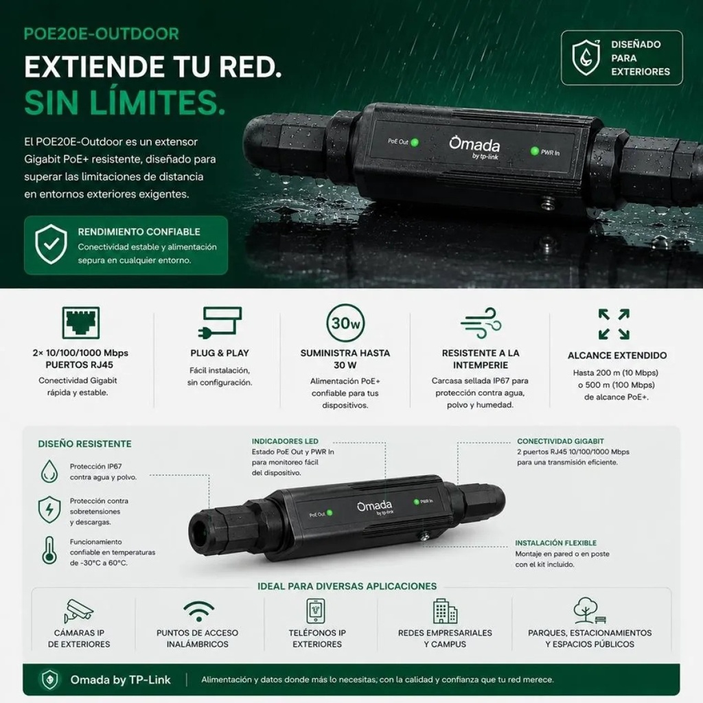 Extender TP-Linkl OMADA PoE Plus Outdoor 2x1 Gbps Ports Weatherproof Plug and Play