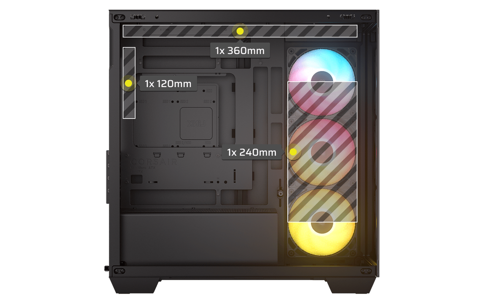 CASE CORSAIR 2800X ARGB RS-R PARA GPU-410mm 3Vent. Front. RS120-R ARGB mini-ATX microATX Black