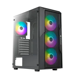CASE AZZA FIGTHER AZ-290 Gaming Vidrio-Templado 7Slots 4 Ven. 2USB2.0 USB-3.0 RGB Mid Tower Black