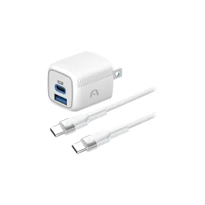 WALL CHARGER DUAL ARGOM VOLTA P40 FAST CHARGE 2 CONT. TYPE-C USB-A W-CABLE BLANCO